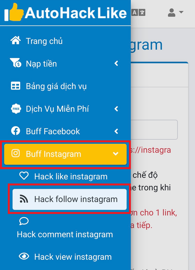 Hack follow Instagram bằng app Autohacklike