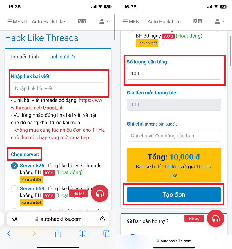 Mua like Threads uy tín tại Autohacklike - hack like Threads