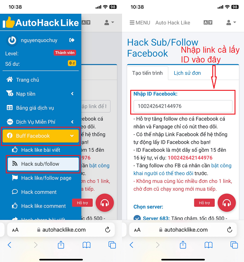 Công cụ lấy id Facebook chuyên dụng tại Autohacklike